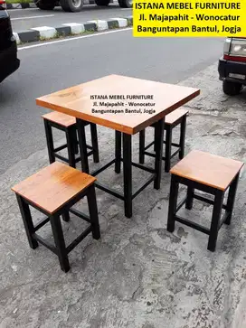 Paket Set Meja Kotak 4 Kursi Makan Warung Rumah Makan Cafe Kayu (mlt)