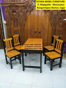 Set Paket Meja Makan 4 Kursi Sandaran Cafe Warung Rumah Makan Kayu #SM
