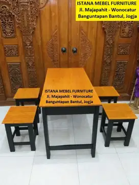 Set Paket Meja Panjang 4 Kursi Kotak Warung Rumah Makan Cafe Kayu (mlt