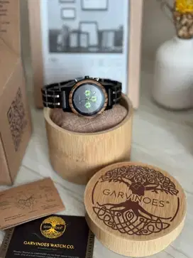 GARVINOES Cassia Green Eyes Jam Tangan Kayu Pria/Wanita/Unisex 40 mm