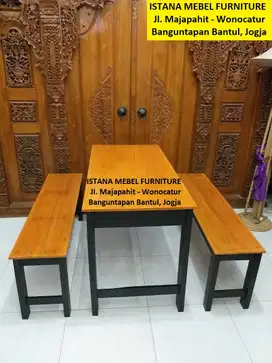Set Paket Meja 2 Kursi Panjang Warung Rumah Makan Bakso Cafe Kayu #SM