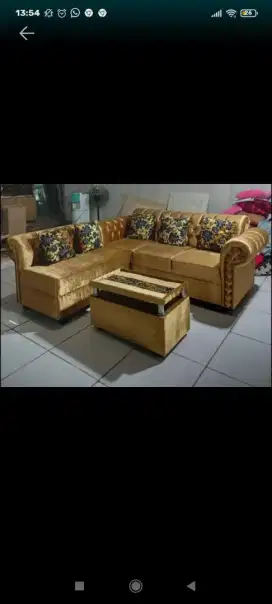 Sofa L Kancing Berlian 1 set free bantal meja