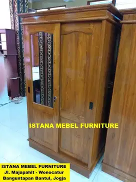 Lemari Pakaian Baju 2 Pintu Geser Slide Sliding Sleding Kayu Jati #BS