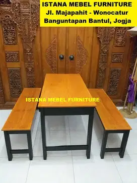 Set Paket Meja Makan 2 Kursi Panjang Cafe Warung Makan Bakso Kayu #BS