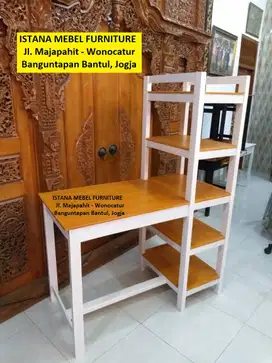 Meja Komputer Kerja Kantor Belajar Tulis Rak Buku Tingkat Kayu (mlt)