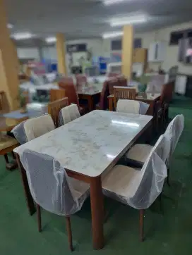 SET Meja Makan Marmer + 6 Kursi Makan - Dining Table + Chair - Marble