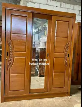 Lemari baju pintu 3 minimalis modern , kayu jati tua