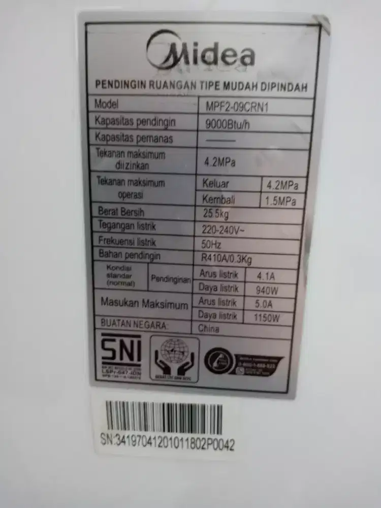 Portable AC Midea 1 pk seperti AC split