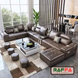 Sofa leter u - Sofa kulit ruang tamu - Sofa kulit sintetis -  sofa u-