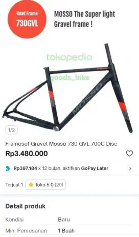 Frame / frameset sepeda Road Gravel Mosso 730GVL Aloy super ringan