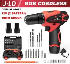 Cordless Drill Mesin Bor 2x Baterai 12 Volt JLD MDON KONDENKI HDT