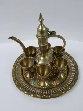 Vintage Arabic Brass Jeweled Dallah Aftaba Decanter Set /Tea set Arab