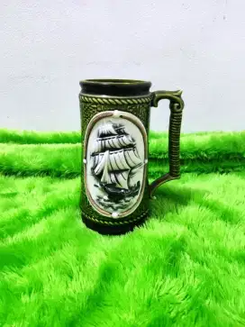 Vintage ceramic Mug Beer keramik antik kapal layar