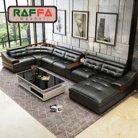 Sofa kulit premium - Sofa leter u moderen - Sofa Ruang tamu mewah