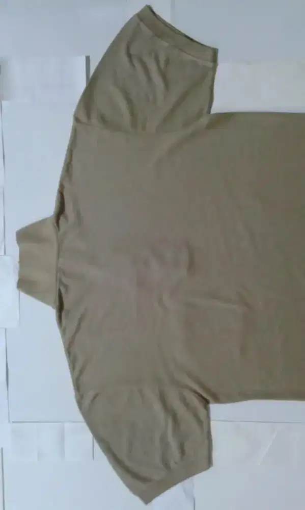 B) Kaos berkerah pria dewasa coklat lengan pendek.