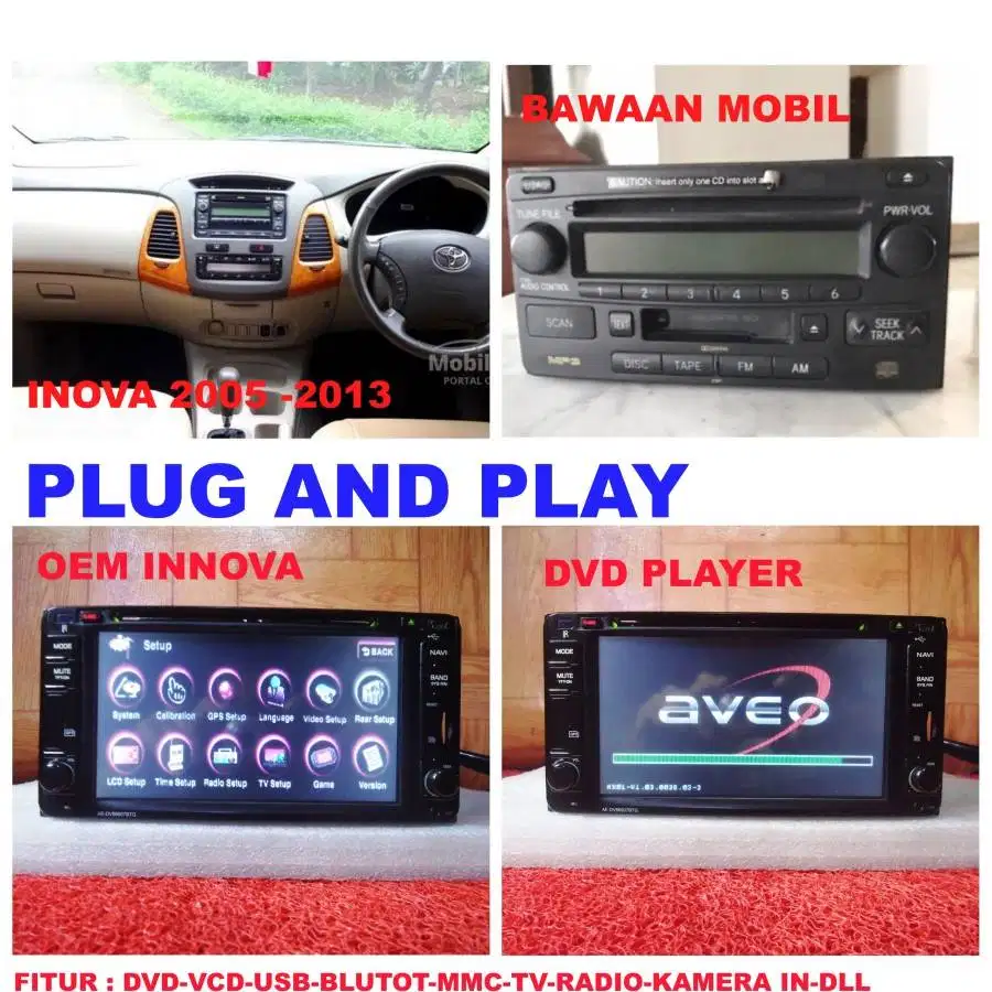 Head unit OEM INNOVA Build in GPS High Quality AVEO Korea Bergaransi