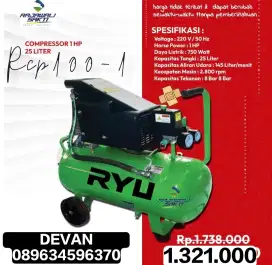 Kompresor ryu 1 hp RCP100-1 murah bergaransi