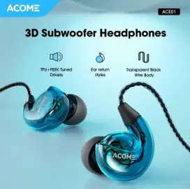 ACOME 3D Subwoofers Powerfull Bass Transparent Black  ACE01 Earphones