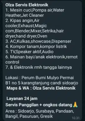 Service panggilan mesin cuci,pompa air,kipas angin,dispenser,magic com