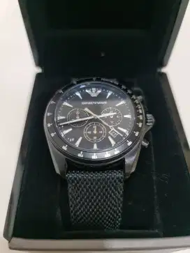 Emporio Armani Chronograph AR11453 Men Black Dial Black Fabric Strap
