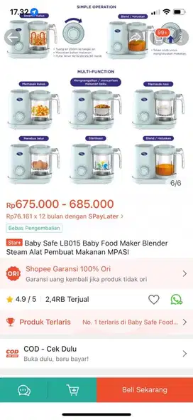 Blender Steam Food Maker Baby Safe BARU