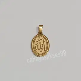 Liontin Titanium Stainless Gold Lafadz Allah Kaligrafi Oval LAG05