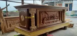 Meja altar meja perjamuan kudus relief jati salib corpus