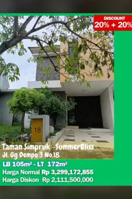 RUMAH MEWAH 2 LANTAI TAMAN SIMPRUK SUMMERBLISS DEKAT MALL LIPPO