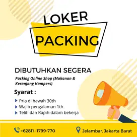 Dicari Packing Online Shop Segera. Kirim CV ke WA.