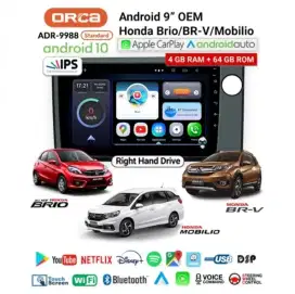 Headunit android 9 inch 4GB plug&play honda all new BRIO 2018-2025