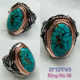 Cincin Batu Pirus Persi Blue Fancy Urat Emas Jaring Laba-laba