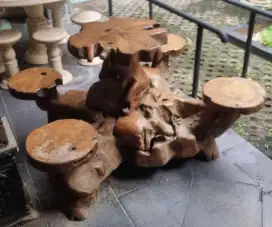 Meja Kursi Nyambung Akar Kayu Tua Mewah
