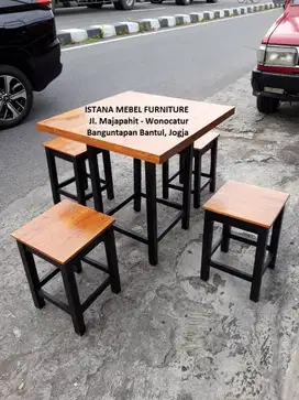 Paket Set Meja Makan 4 Kursi Kotak Warung Cafe Rumah Makan Kayu (dpk)