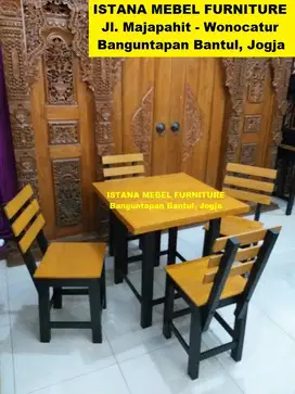 Paket Set Meja Makan Kotak 4 Kursi Sandaran Warung Makan Cafe Kayu #SD