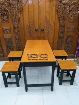 Paket Set Meja Makan 4 Kursi Kotak Warung Rumah Makan Cafe Kayu (dpk)