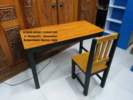 Paket Set Meja Kursi Kerja Kantor Tulis Komputer Belajar Kost Kayu #SD