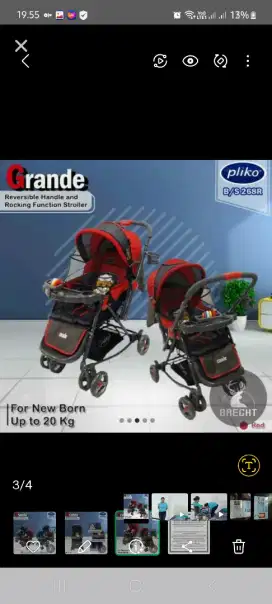 Stroller pliko grande warna merah