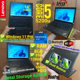 Thinkpad intel Core i5 5200u RAM 8GB SSD 128GB HDD 500GB Lenovo T450