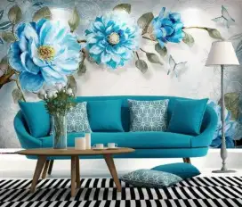 Pasang wallpaper dinding 3d custom gordyn gorden jasa roller blind viv