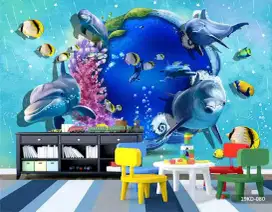 Pasang wallpaper dinding 3d custom gordyn gorden jasa roller blind viv