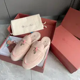 Loro Piana Mules Suede Sepatu Wanita Pink
