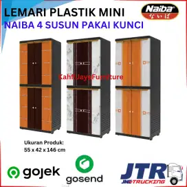 Lemari Plastik Naiba Mini 4 Susun Pakai Kunci Anti Rayap Anti Air