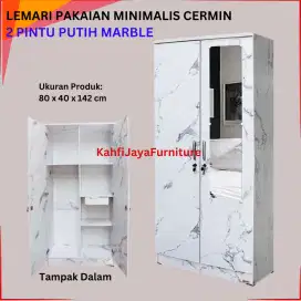 Lemari Pakaian Minimalis Murah 2 Pintu Cermin Ready Bayar di Rumah COD