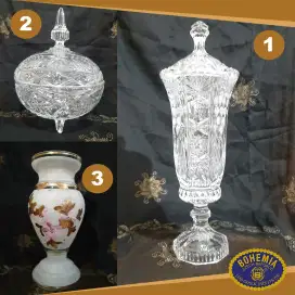 KRISTAL BOHEMIA ASLI VINTAGE VAS BUNGA DAN TOPLES TURUN HARGA