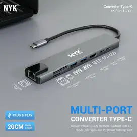 Konverter Type C to 8in1 (USB Hub 3.0, Card Reader, LAN, HDMI, Type C)