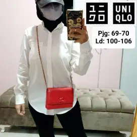 UNIQLO Slim Fit Baju Atasan Kemeja Putih Lengan Panjang Wanita