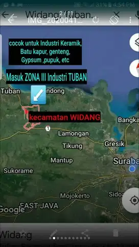 Dijual Tanah zona industri Widang Tuban