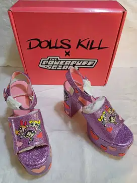 Sepatu High  Heels Dolls Kill x Powerpuff Girls Glitter Heart Print