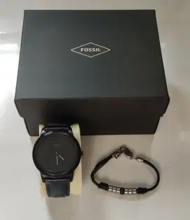 Fossil FS5500SET The Minimalist Black Dial Black Leather Strap