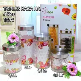 Jual...Toples Kaca Diamond Glass Toples Mewah Kue Lebaran  Set 4 pcs.